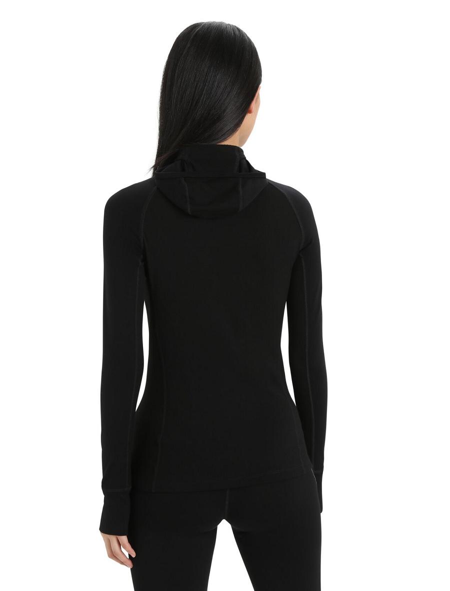 Women's Icebreaker ZoneKnit™ Merino Insulated Long Sleeve Hoodie Base Layers Black | CA 1062ZUTG